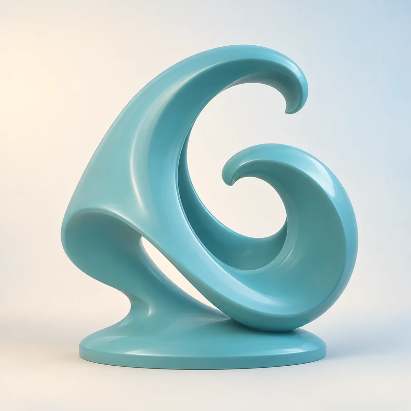 3D model concept: Turquoise flowing wave sculpture with a broad foot