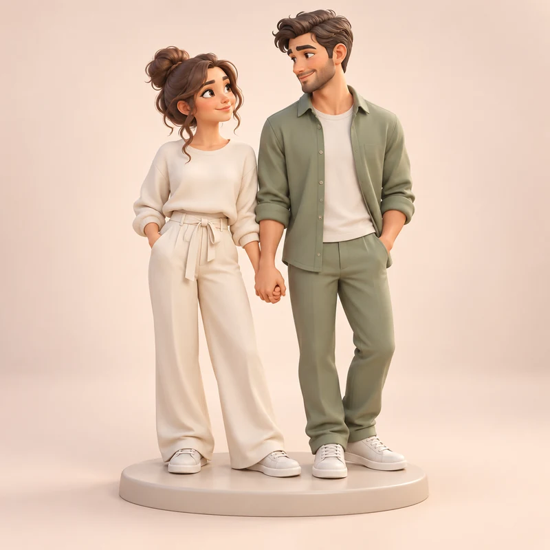 3D model concept: Two stylized adults holding hands on one shared base