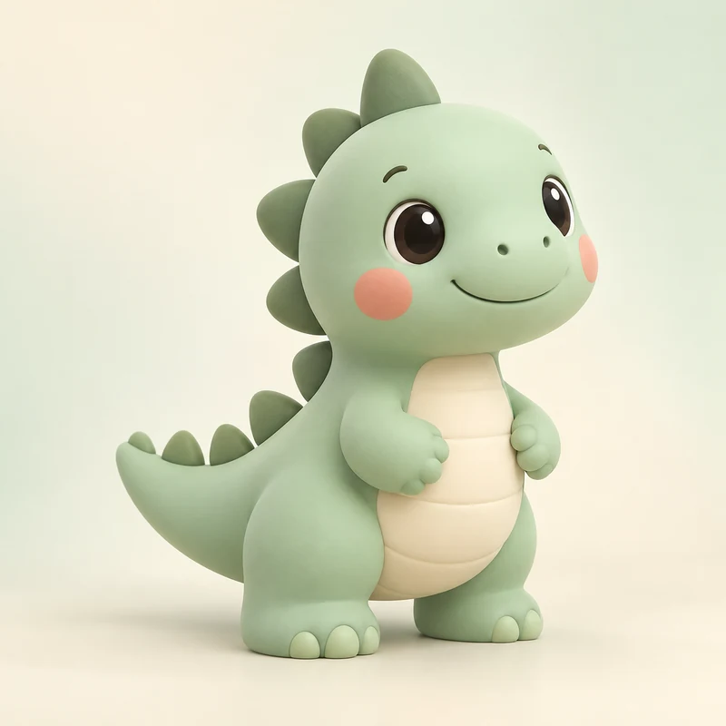 3D model concept: Mint baby dinosaur with a cream belly and coral cheeks