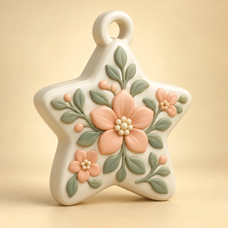 3D model concept: Floral star ornament with an integrated attachment loop