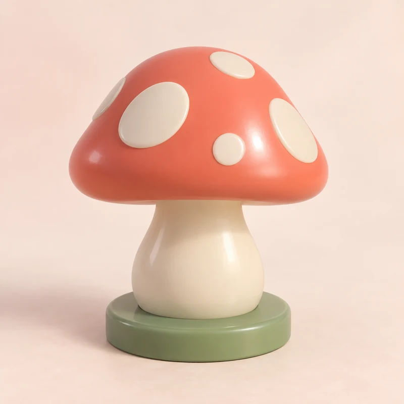 3D model concept: Coral mushroom playing piece on a sage round base